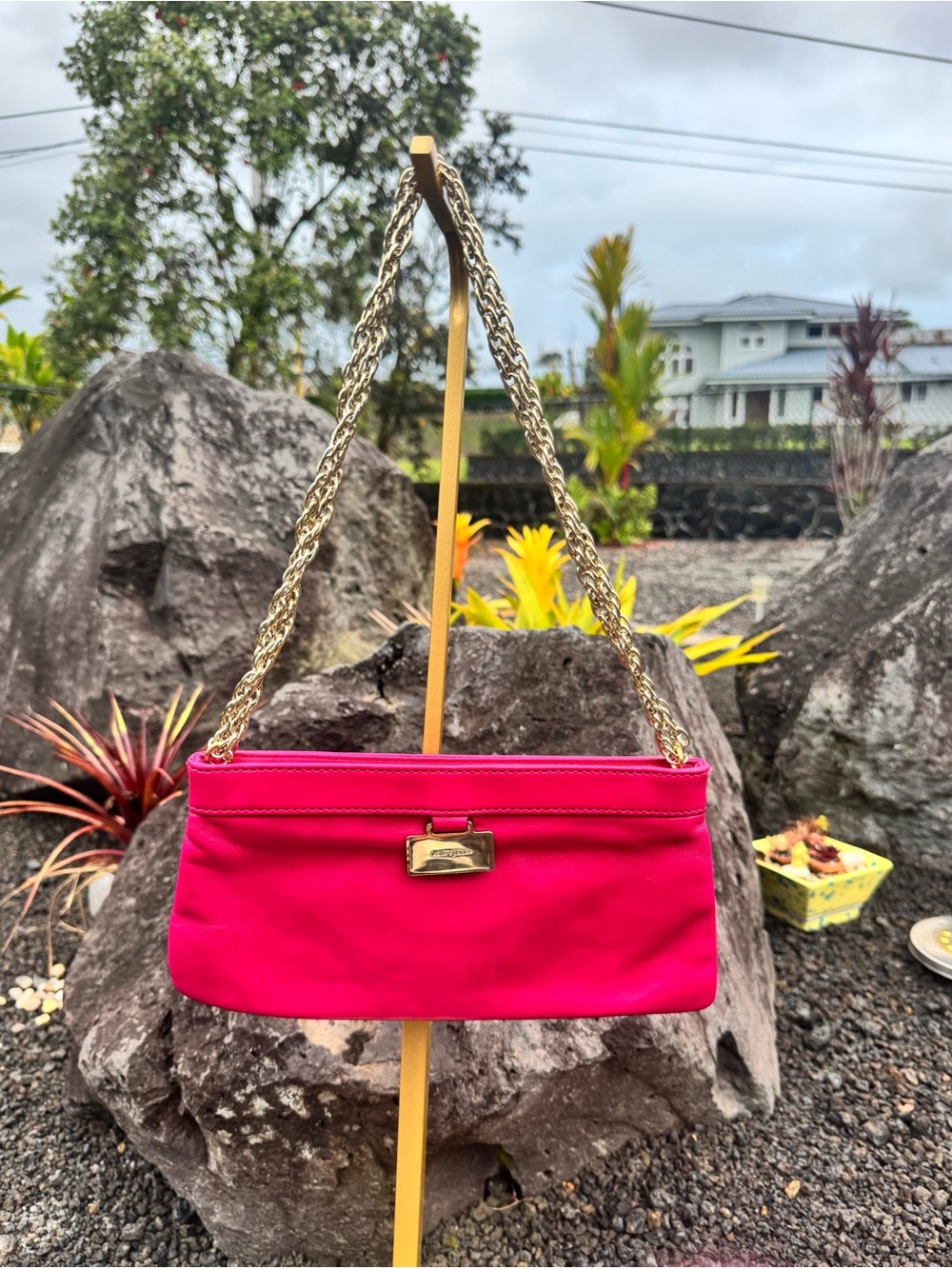 Kate Spade New York Hot Pink Leather Chain Shoulder Bag Clutch